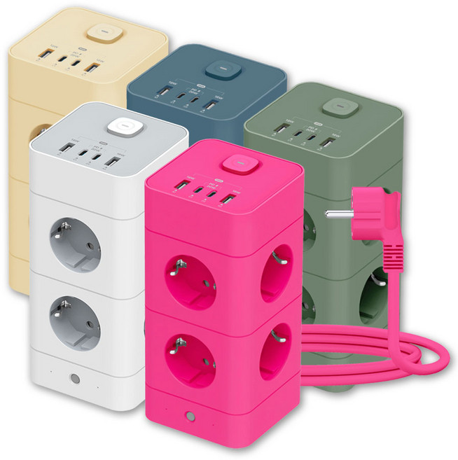 [올더아이템스] 에코너 타워 멀티탭 2단 12구 3컬러, 바닐라베이지