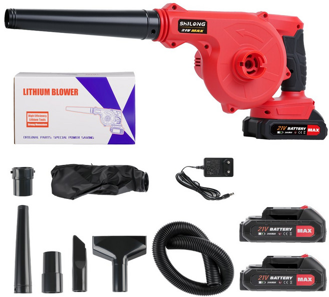 SHILONG 무선 송풍기 충전 블로워 낙엽 제설 소형 세차, 세트2, 1개