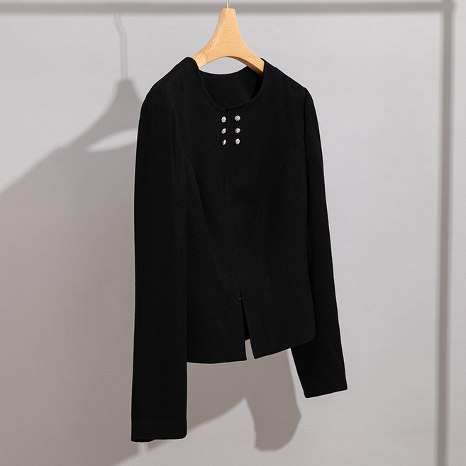 【醋酸吸汗】短款西裝 通勤西裝 休閒西裝 外套 女裝 醋酸面料 暗釦設計 氣質圓領 歐美風 通勤休閒兩穿