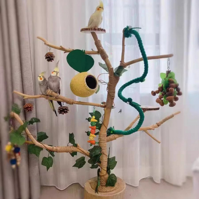 앵무새 횟대 새장 앵무새횟대 스텐 1 미터 사육장 가지 대형, 1개, 70cm 높이 새장 나무 대마 밧줄