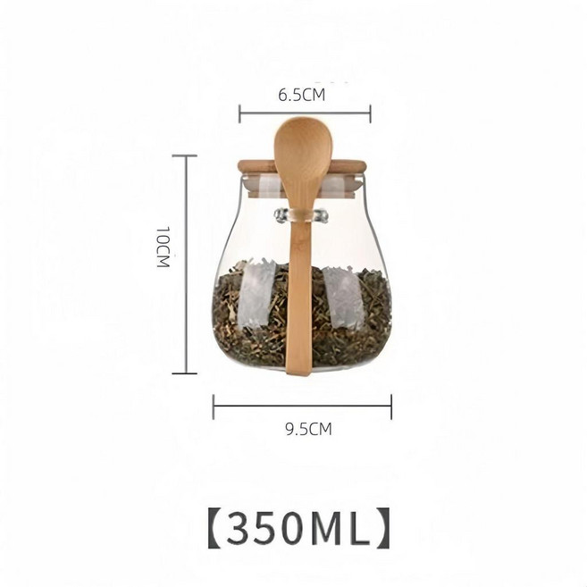 透明玻璃茶葉罐 玻璃茶葉罐透明帶勺花茶罐家用小茶罐密封罐五穀雜糧罐, 1個, 2個350ml帶勺款