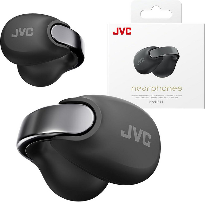 JVC Nearphones 오픈 이어 트루 와이어리스 헤드폰 - 오픈 이어 이어버드 - 블루투스 5.3-24시간 재생 - IPX4 방수 - 내장 마이크 - 인식 및 편안함 -, 블랙