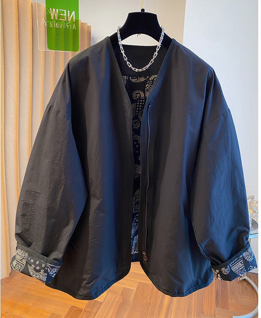 WPUY 여자 봄 자켓 빅사이즈 여성 노카라자켓 아우터 오버핏 루즈핏 숏 코트 중년 캐쥬얼 여성 야상 점퍼 3XL 엄마 아줌마 복고