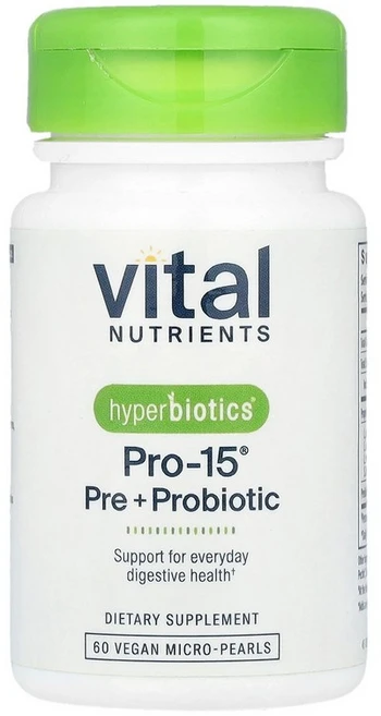 Vital Nutrients Hyperbiotics® PRO-15® 프리바이오틱 + 프로바이오틱 비건 마이크로 펄 60개, 1개, 60정 - 쿠팡