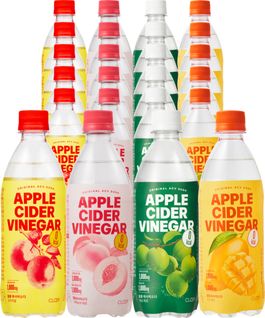 클룹 애사비소다 4종 세트 (오리지널+매실+복숭아+망고), 24개, 500ml