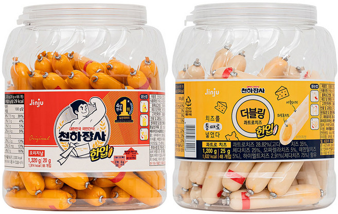 진주햄 천하장사 한입소시지 2종/오리지널 치즈, 1개, 1.32kg