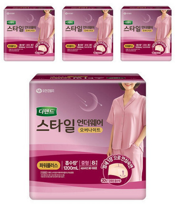 디펜드 스타일 언더웨어 오버나이트 파워 중형 요실금 여성용 성저귀 8PX4팩 +금액대별 네이버페이, 8개입, 4박스