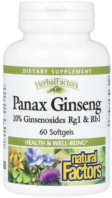내추럴팩터스 인삼 추출물 100mg 60 소프트젤 허브 진세노이드 아답토젠 아마씨유, 60정, 1개 - 쿠팡
