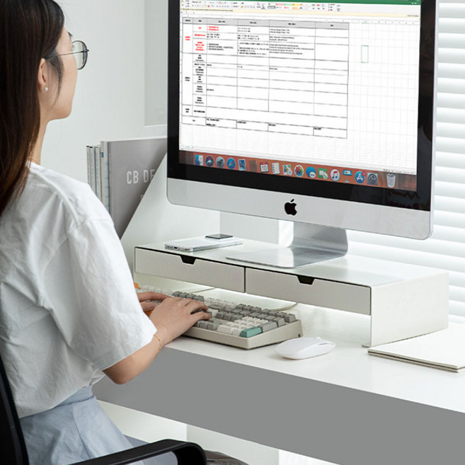 60cm 철제 모니터받침대 스탠드 데스트수납 캡슐보관함, New무광 화이트