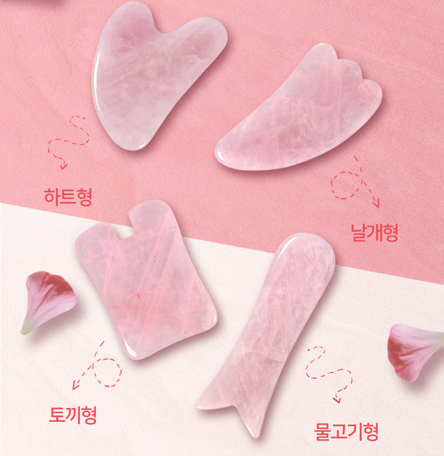 힐링스팟 로즈쿼츠 괄사 롤러 도구 얼굴 마사지 스틱 세트 괄사기, 1개, 핑크(토끼형)