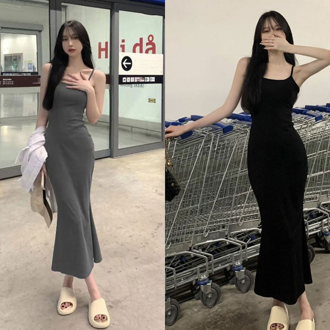 1+1 서스펜더 끈나시 민소매 롱원피스