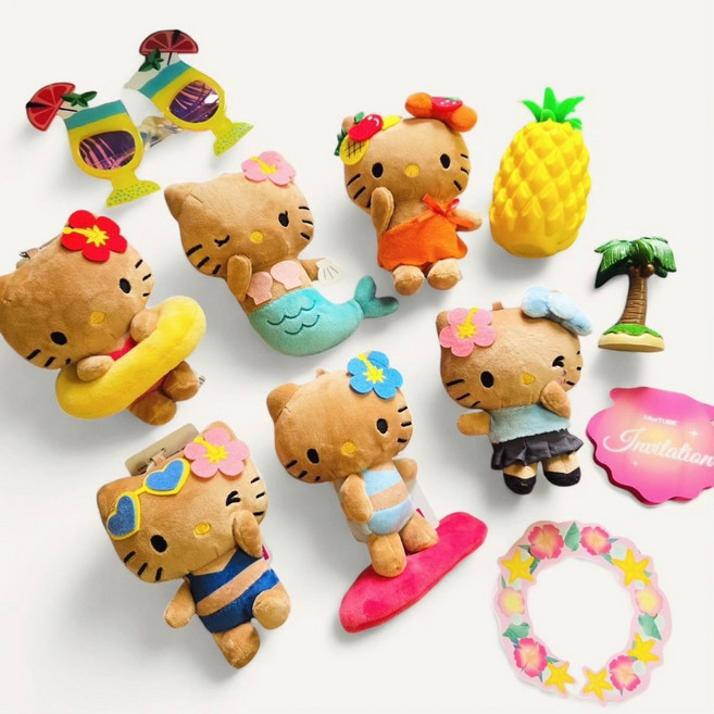 태닝 키티키링 헬로키티 50주년 인어 공주 인형 백참 가방꾸미기, 1개, 서핑키티