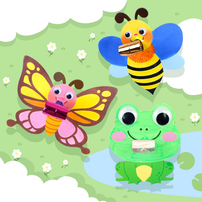 오늘놀이 봄 곤충 피리 만들기 3종 택1 DIY 키트 컬러링 동물 도안 역할놀이 KC인증, 1개, 나비