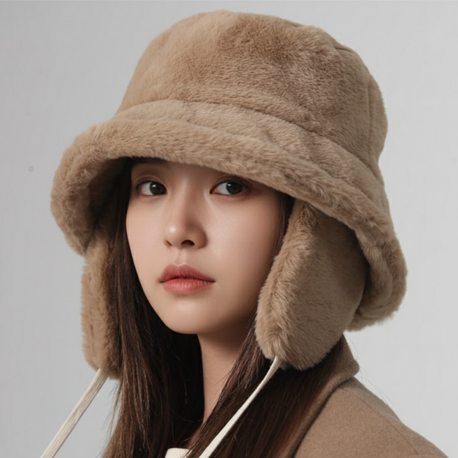[귀마개 탈부착] 누아르디스 페이크퍼 벙거지 모자 겨울 방한 버킷햇