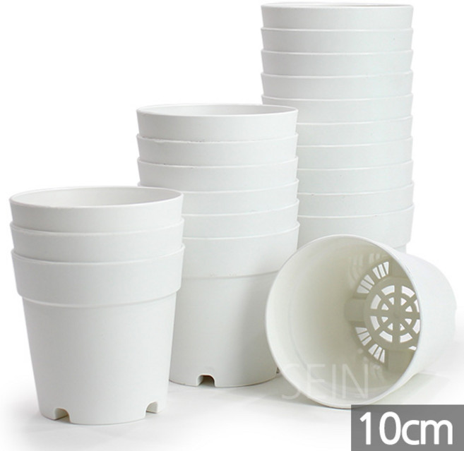 세인화분 10cm 12cm 플라스틱 토기분 20P - 화분 플분 모종 원형 국산 도기분 육묘 유치원 어린이집 학교 미니화분 토분 재배분 싼화분 갈색화분 흰색 화이트, 02_10cm 토기분(20P)_화이트