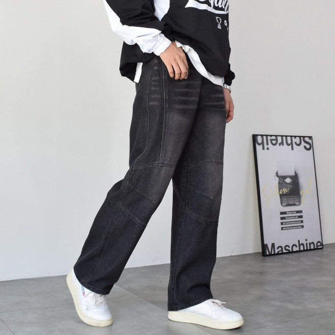 뉴에스지 남자 와이드 S-XL 내츄럴 워싱 바이커 절개 데님팬츠 4color