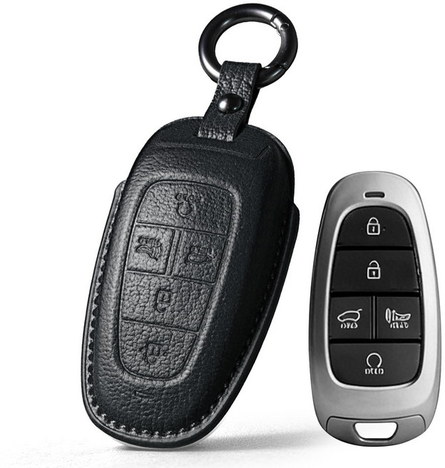 프리미엄 고급 산양가죽 스마트키케이스 키홀더 키커버 현대 호환/그랜저 IG/쏘나타 센슈어스 DN8/싼타페 TM/투싼 NX4/팰리세이드 LX2/스타리아 US4, 5버튼, 블랙