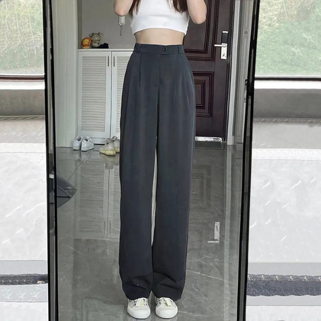寬褲 冰涼冰絲垂感西裝褲 長褲女 西裝褲 高腰寬褲 春秋休閒褲女 寬鬆褲 垂墜感長褲 梨形身材 寬褲大尺碼