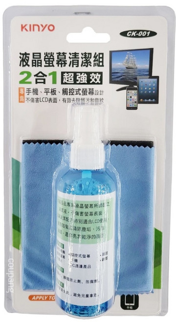 Kinyo 液晶螢幕清潔組 清潔劑100ml + 清潔布185 x 115mm 150g, 1組