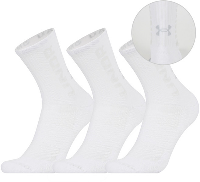 언더아머 UA 3-MAKER CUSHION MID CREW SOCK 3팩 스포츠양말 화이트, 1373084-100_XL