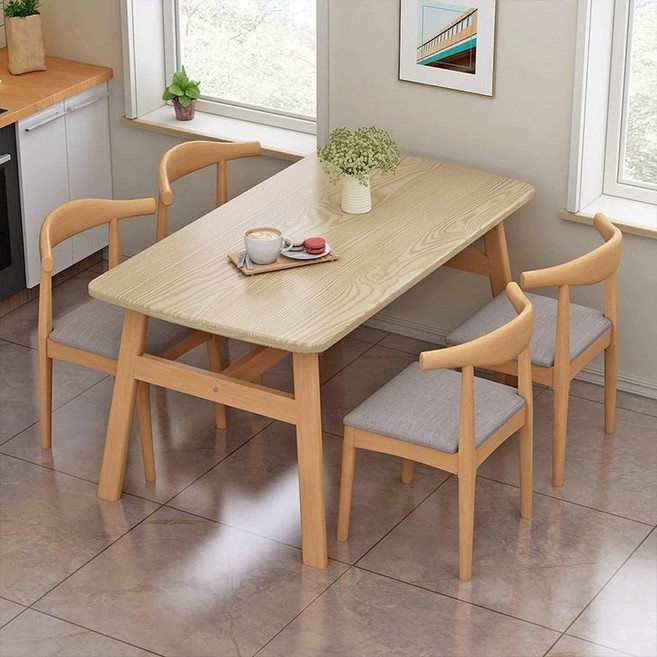 4인용식탁 테이블 세트 인테리어 다이닝 의자 탁자, 기본 의자 구성, 원목색 120x60