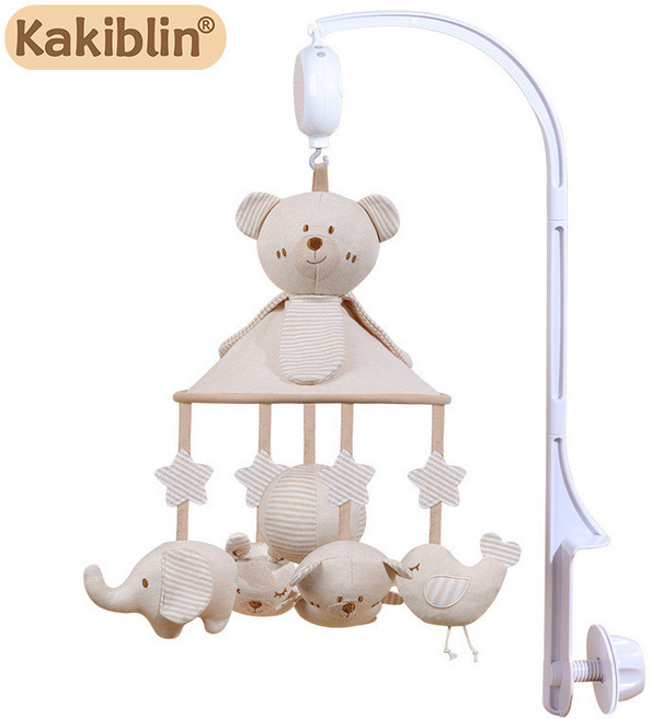 Kakiblin 嬰兒音樂床鈴 有機棉貝貝熊吊傘 360度旋轉音樂盒 助益寶寶手眼協調, 貝貝熊吊傘 12首音樂盒支架(盒裝), 1個
