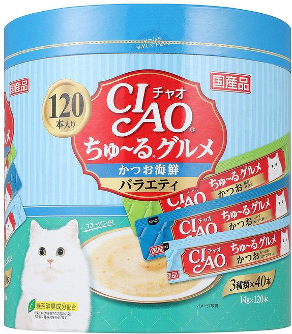 이나바 챠오츄르 대용량 120P 고양이간식, 120개, 14g, SC-212 가다랑어&해산물 버라이어티