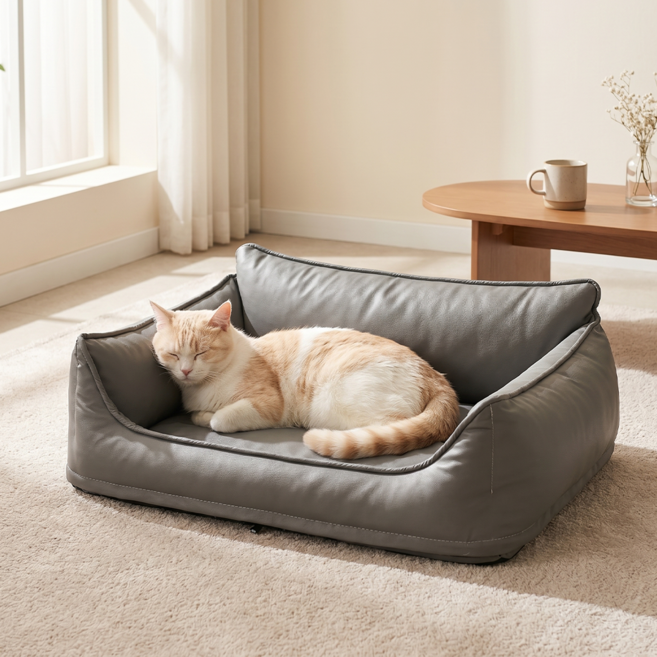 치와와 강아지 고양이 가죽 방석 소파 침대 쿠션, 1개, 그레이