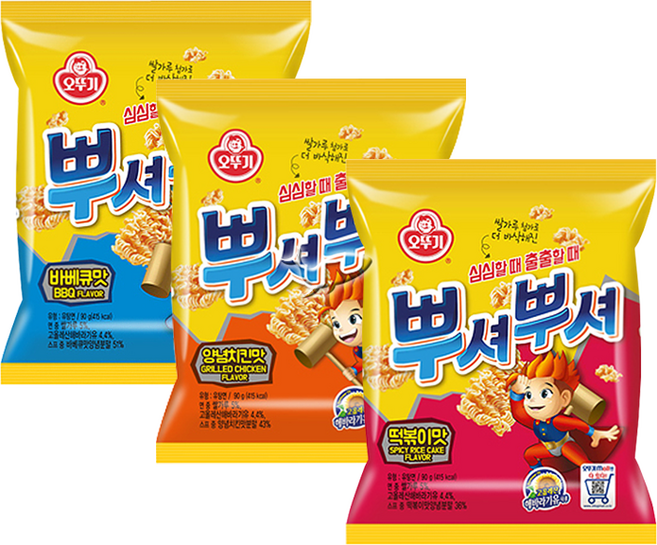 오뚜기 뿌셔뿌셔 3종 총12개 바베큐4+양념치킨4+떡볶이4, 1개