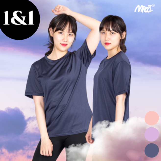 [1+1]여성 아이스 반팔 쿨 티셔츠 기능성 구김 없는 시원한 냉감 원단 헬스 요가 필라테스 작업복 빅사이즈