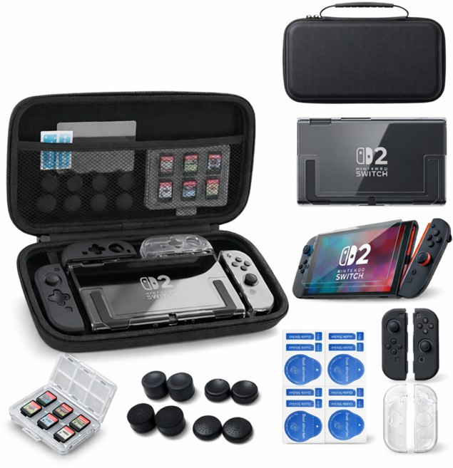 슬림아머 닌텐도 스위치2 케이스 악세서리 세트 올인원 파우치 PC TPU 독호환, 1세트, 블랙, SW898