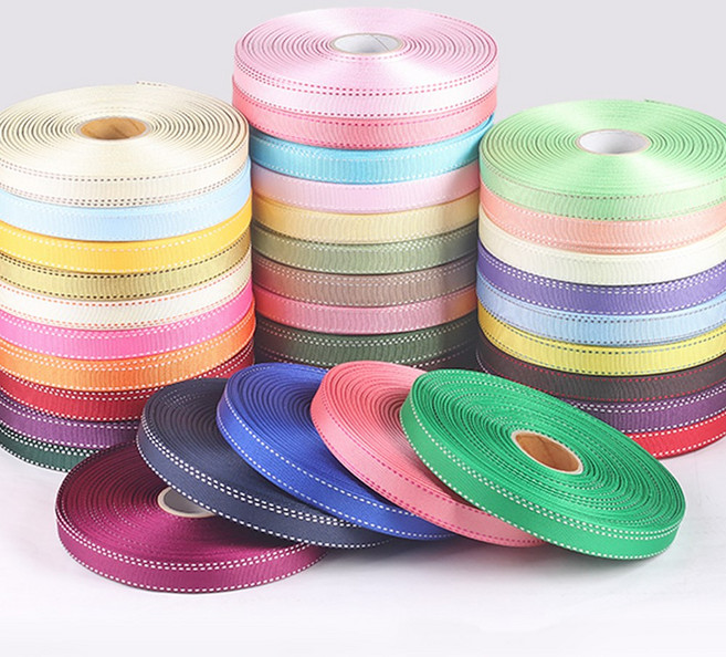 노크원 스티치리본, 스티치골직15mm 20_초록/백색줄, 9m