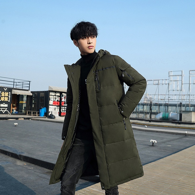 LARGE STORE 秋冬款英倫中長版禦寒連帽羽絨外套 羽絨大衣 防風保暖 男生外套