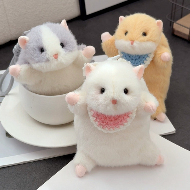 귀여운 말랑 햄스터 인형 키체인 가방 걸이 키홀더 키링 열쇠고리 말랑이 스트레스볼 제니오숲, 화이트 햄스터, 14cm