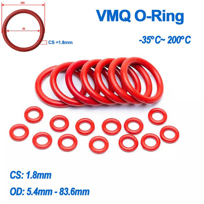 CS 레드 실리콘 등급 O링 4MM 가스켓 OD 8MM 6MM 와셔 내열성 방수 VMQ 절연 씰링 83, CS 1.8mm, OD 55.6mm 10Pcs