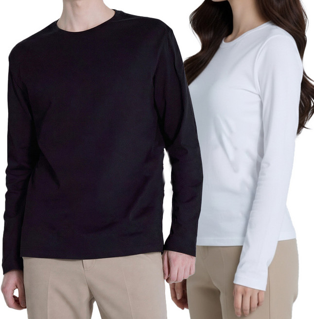 남녀공용 [2pack] 1+1 라운드넥 긴팔티 여성 남성 무지 긴팔 티셔츠