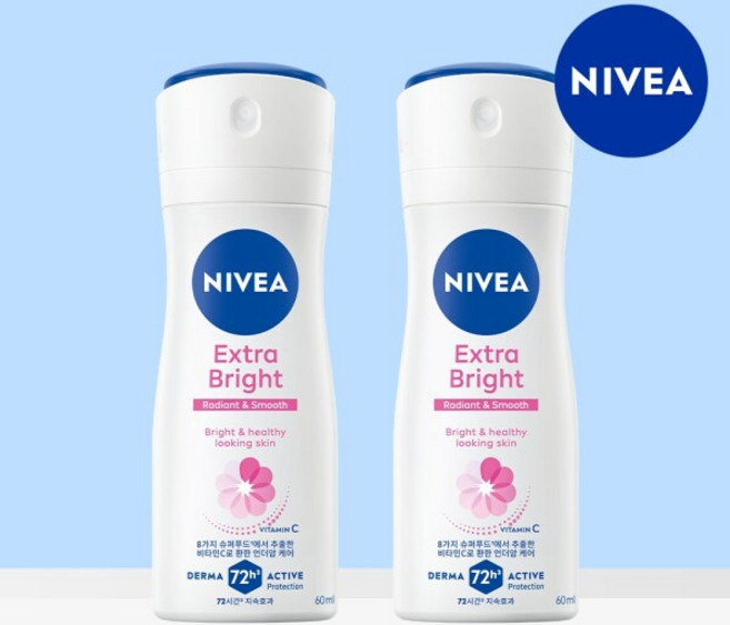 [니베아] 데오드란트 스프레이 엑스트라 브라이트 60ml 2개
