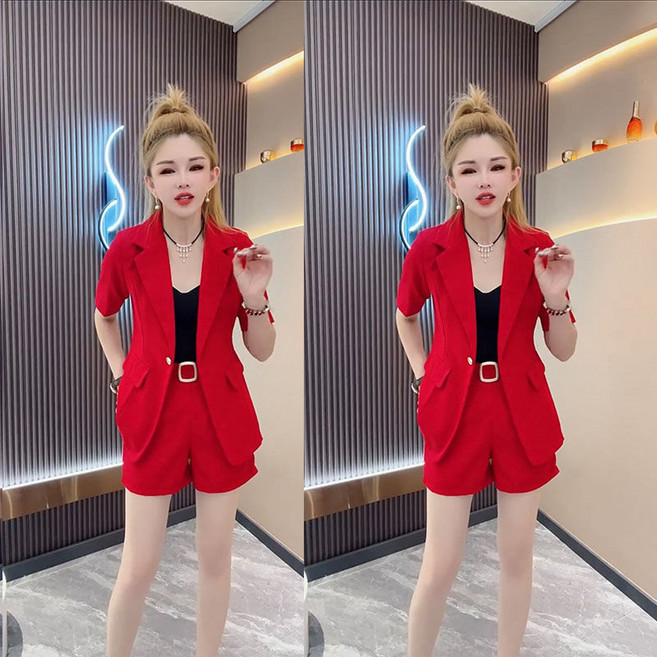 해피유통 여성 정장세트 반바지 정장 세트 여름 투피스 jhljq