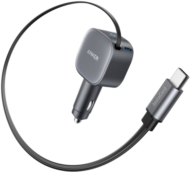 앤커 나노 75W 2포트 차량용 고속 충전기 (C타입 케이블 일체형), 그레이, A2738