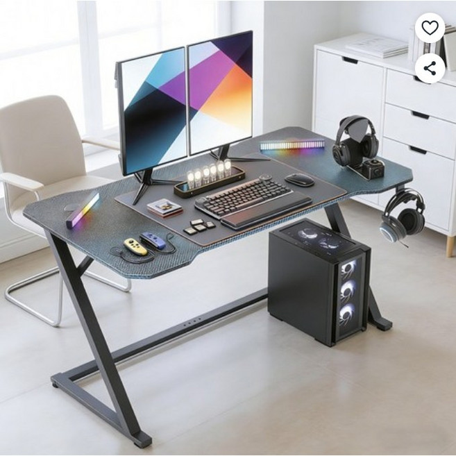 Z자형 전체보드 게이밍 책상 카본 패턴 다용도 사무용 테이블 컴퓨터 멀티 데스크 1000 1200 1400, 블랙