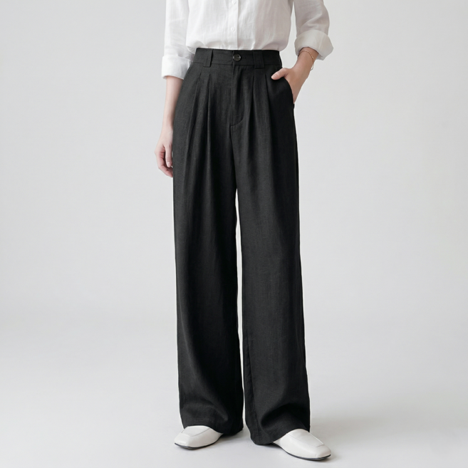 여성 예쁜핏 린넨 뒷밴딩 와이드 팬츠
