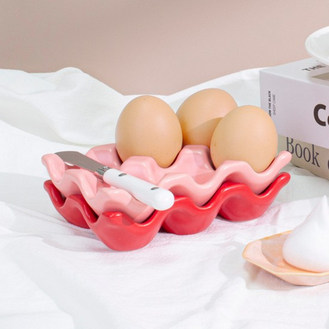 인테리어 오브제 미뇽 드 세라믹 에그트레이 6구 집들이선물 1P, 피치 블로썸, 피치 블로썸