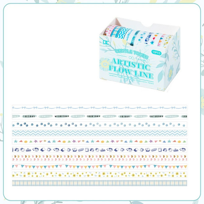 올리브파티 빈티지 감성 다꾸 마테 마스킹테이프 5mm 10개 세트, 1세트, 라인
