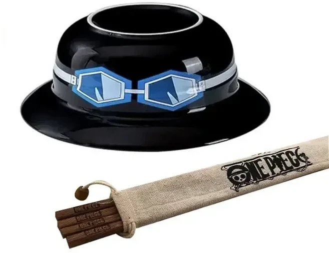 Anime 원피스 Luffy 밀짚 모자 그릇 워터 컵 귀여운라면 그릇 만화 가정용 세라믹 식기 국수 그릇 젓가락, 07 1pcs