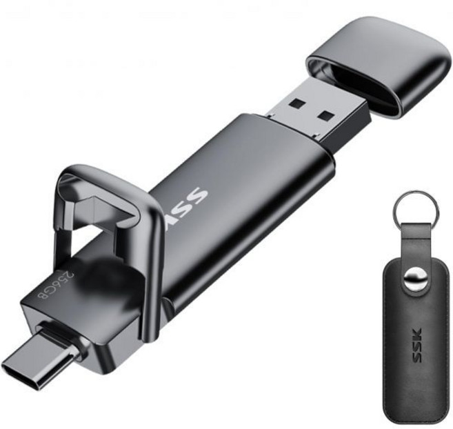 256GB 듀얼 USB C 플래시 드라이브 2-in-1 타입 A 3.2 Gen2 솔리드 스테이트 썸 최대 속도 550MB/초 메모리 스틱 데이터 저장장치 아이폰용 15 안드로이