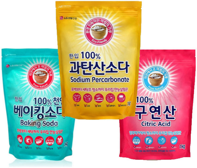 한입 베이킹소다1kg+과탄산1kg++구연산1kg 산소계표백제 리필형, 1kg, 1개, 1kg
