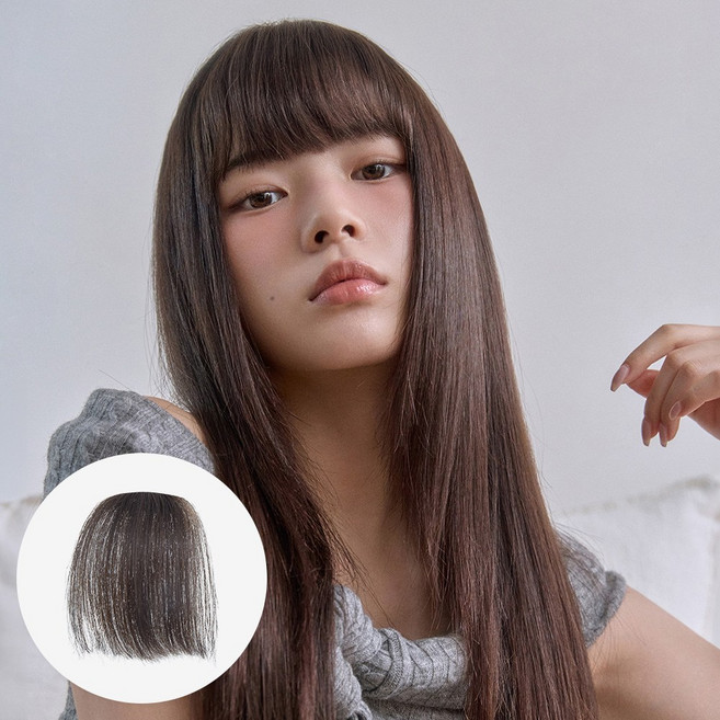 핑크에이지 수시뱅 인모 앞머리 가발 헤어피스 부분 붙임머리 거지존, 1개, 소프트풀뱅 / BC4 다크브라운