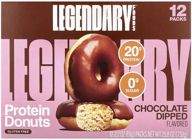 매우편하고 Legendary Foods 프로틴 도넛 초콜릿 코팅 12팩 각 61g(2.2oz) 끝내주게잘나가는상품, LegendaryFoods프로틴도넛초콜릿코팅12팩각61, 61g - 쿠팡