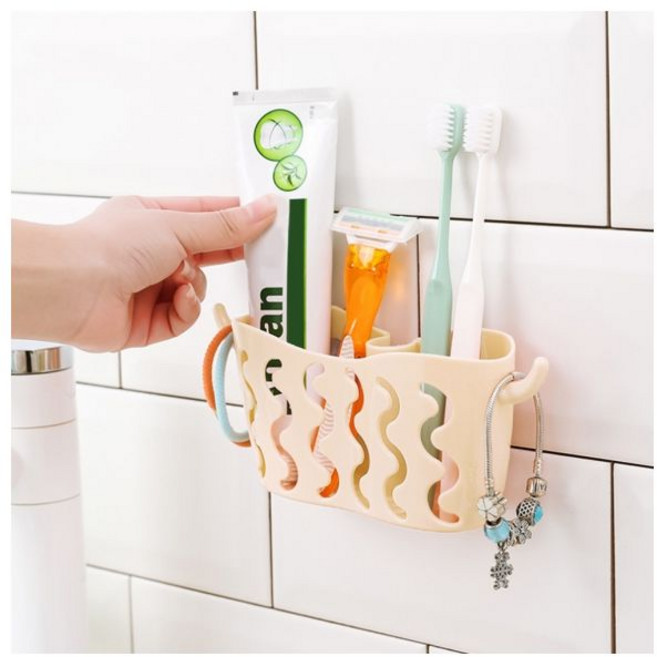 욕실수납 주방수납 깔끔한정리 공간활용 세척쉬운 욕실 주방 수납정리 흡착식 선반(베이지)