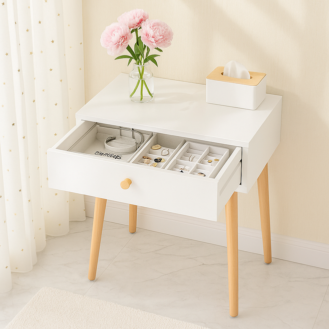 모던 화이트 협탁 수납 콘솔 1단 서랍형 화장대 겸용 보조 사이드테이블 수납장 서랍테이블 wd_403055, 1개, 이누 서랍 협탁